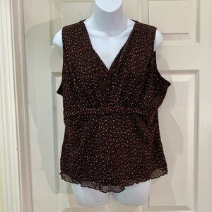 Liz Claiborne Black Sleeveless Blouse w Small Dot Pattern | EUC | XL